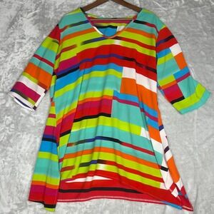 XL Colorful Tunic Top Swimsuit cover‎ up Multicolor Print 3/4 Sleeve Vibrant